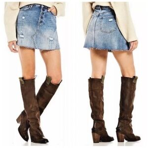 Free People We The Free Button Fly Distressed Denim Skirt
